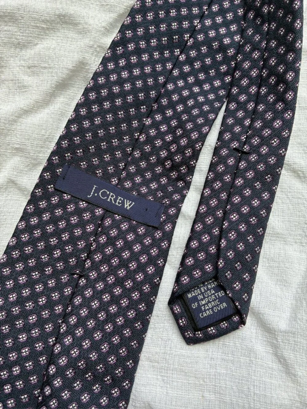 J. Crew Silk Navy, Purple, & White Diamond Tie - Handmade